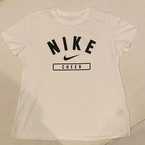 NWOT Nike Cheer T-shirt Size L | White Tee w Black Cheer Design | Cheerleading